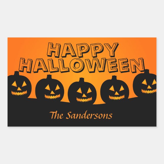 Happy Halloween Orange and Black Pumpkin Stickers (Front)