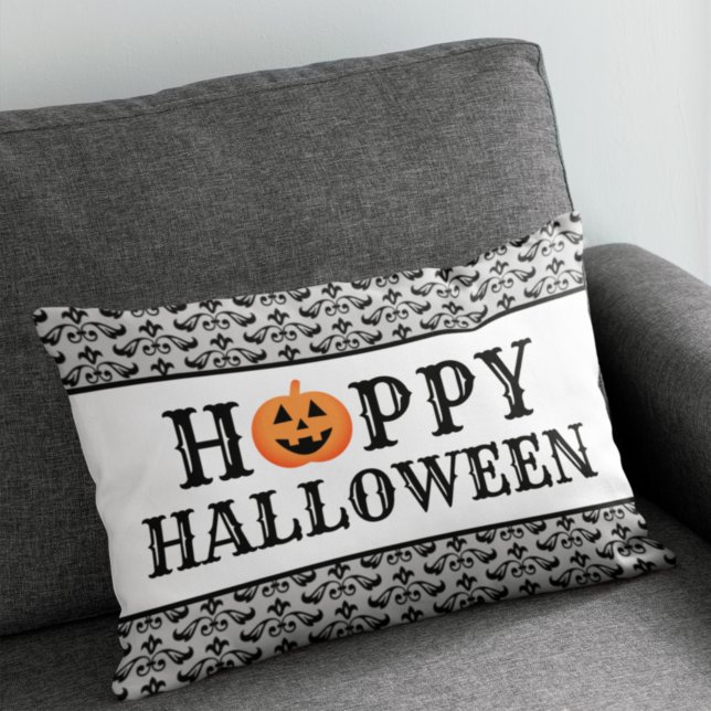 Happy Halloween Orange and Black Typography Lumbar Cushion (Creator Uploaded)