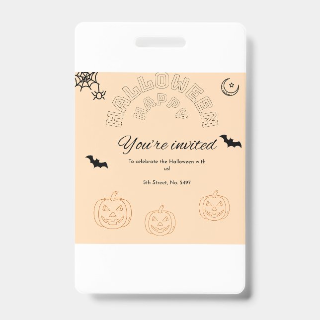 Happy Halloween orange and cute ID Badge (Front)