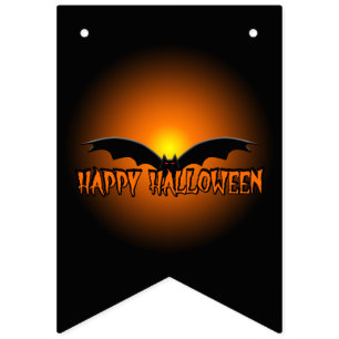 Happy Halloween Orange Black Bat bunting banner