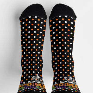 Happy Halloween Orange Black Cute Polka Dots Socks