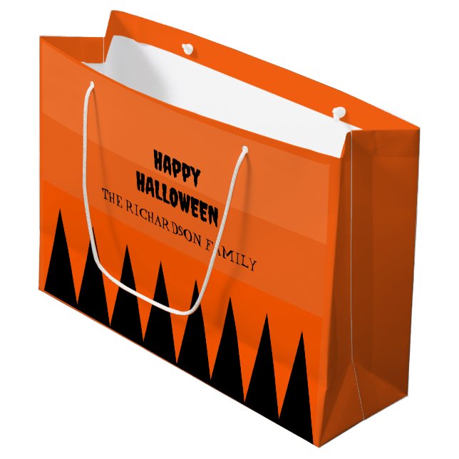 Happy Halloween Orange Black Personalised Large Gift Bag (Front Angled)