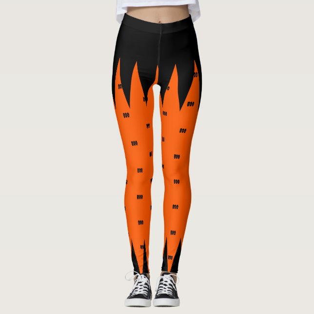 Happy Halloween Orange Black Personalised Leggings (Front)