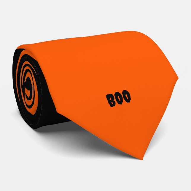 Happy Halloween Orange Black Personalised Tie (Rolled)