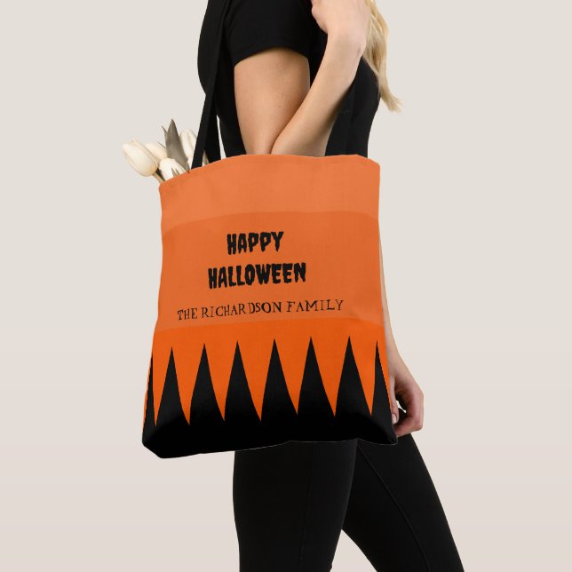 Happy Halloween Orange Black Personalised Tote Bag (Close Up)