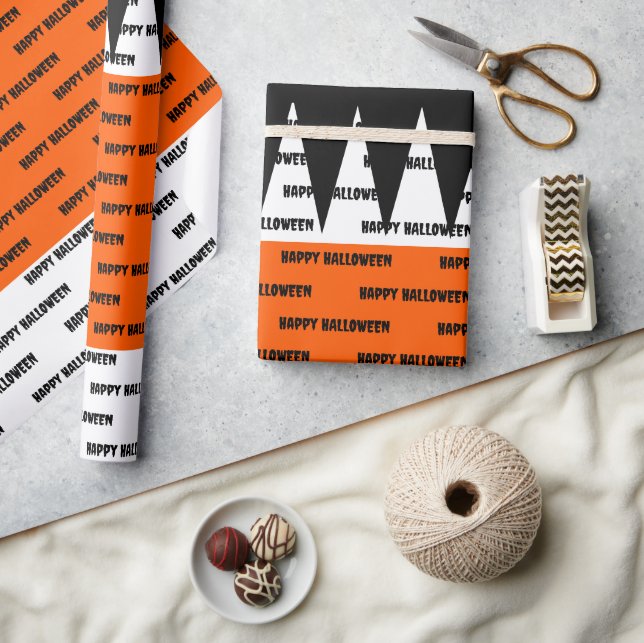 Happy Halloween Orange Black Personalised Wrapping Paper (Crafts)