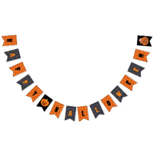 Happy Halloween Orange Black Pumpkin Patterned  Bunting