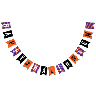 Happy Halloween Orange Black Purple White Scratch Bunting