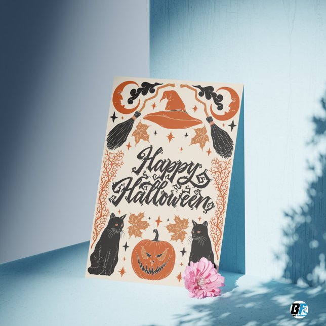 Happy Halloween Orange Black Retro Vintage Postcard (Creator Uploaded)