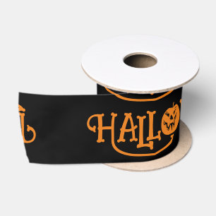 Happy Halloween Orange Black Satin Ribbon