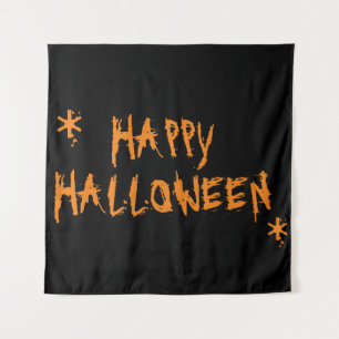 Happy Halloween orange black scary Tapestry