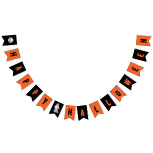 Happy Halloween Orange Black Skull Ghost Bunting