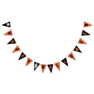 Happy Halloween Orange Black Skull Ghost Bunting