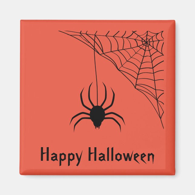 Happy Halloween Orange | Black Spider and Web  Magnet (Front)