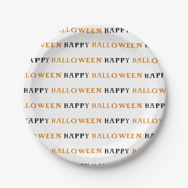 Happy Halloween Orange Black Wording Party Plates (Front)