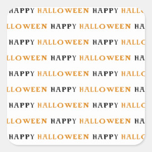 Happy Halloween Orange Black Wording Party Square Sticker