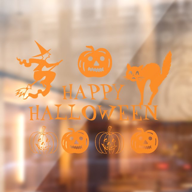 Happy Halloween orange cute window decor  Cling (Sheet 2)
