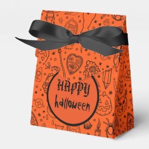 Happy Halloween Orange Doodle Pattern Favour Box