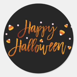 Happy Halloween Orange Foil Modern Script Trendy Classic Round Sticker