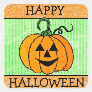 Happy Halloween Orange & Green Pumpkin Sticker