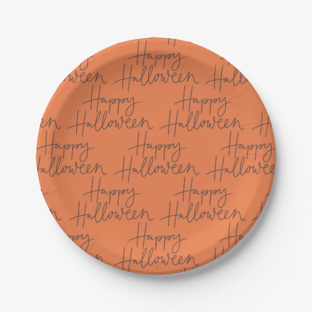 Happy Halloween Orange & Grey Party Plates (Front)