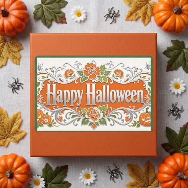 Happy Halloween Orange Jack Fall Art 1st Birthday  Rectangular Sticker (Happy Halloween Orange Jack Fall Art 1st Birthday Rectangular Sticker)