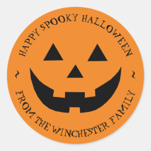 Happy Halloween orange Jack o lantern custom favou Classic Round Sticker