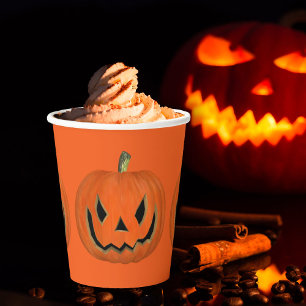 Happy Halloween Orange Jack Pumpkin Face Party Paper Cups
