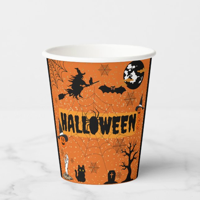 HAPPY HALLOWEEN(ORANGE) PAPER CUPS (Front)