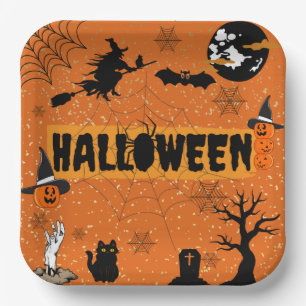HAPPY HALLOWEEN(ORANGE) PAPER PLATES