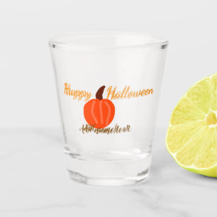 Happy Halloween orange pumpink fall orange brown Shot Glass