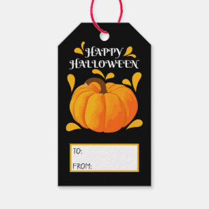 Happy Halloween Orange Pumpkin Black Background Gift Tags