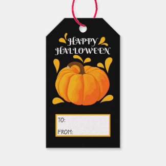 Happy Halloween Orange Pumpkin Black Background Gift Tags