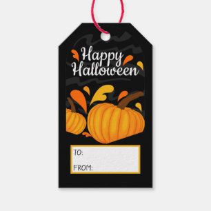 Happy Halloween Orange Pumpkin Black Background Gift Tags