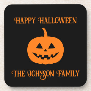 Happy Halloween Orange Pumpkin Coasters