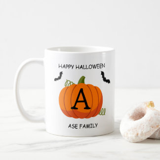 Happy Halloween Orange Pumpkin Custom Initial  Coffee Mug