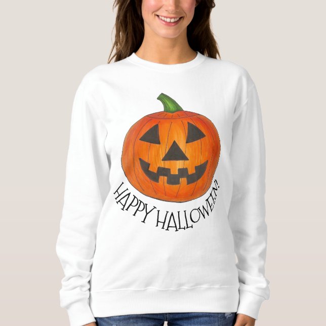 Happy Halloween Orange Pumpkin Jack o' Lantern Sweatshirt (Front)