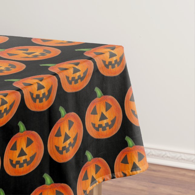 Happy Halloween Orange Pumpkin Jack o' Lantern Tablecloth (In Situ)