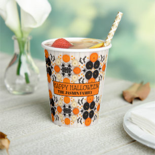 Happy Halloween Orange Pumpkin Paper Cups