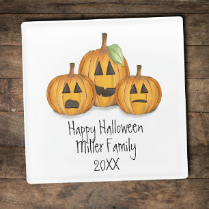 Happy Halloween Orange Pumpkins Custom Glass Coaster