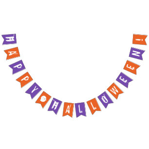 Happy Halloween Orange & Purple Ghost Bunting Flag