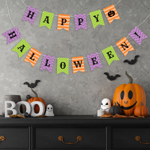 Happy Halloween Orange Purple Green Patterned Bunting