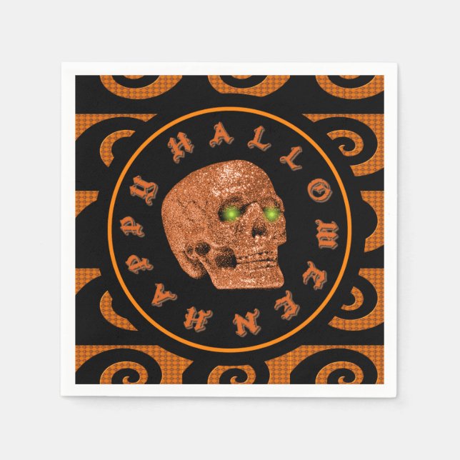 Happy Halloween Orange Skull Napkin (Front)