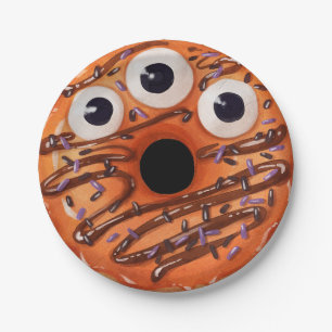 Happy Halloween Orange Three Eyed Monster Doughnut Paper Plate