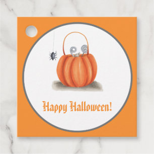 Happy Halloween orange treat bag and spider Favour Tags