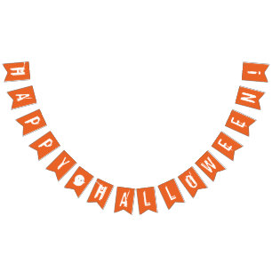 Happy Halloween Orange & White Ghost Bunting Flag