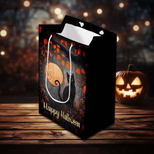 Happy Halloween Ornate Black Cat Full Moon Autumn Medium Gift Bag