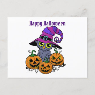Happy Halloween owl and pumpkin, personalised Postcard