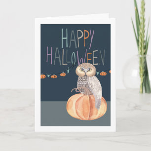 Happy Halloween Owl on Pumpkin Card