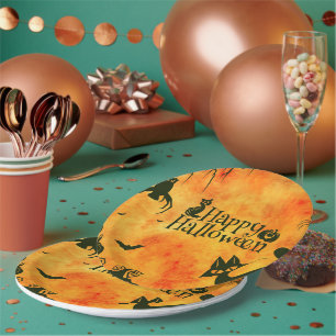 Happy Halloween Paper Party Plates Pumpkins Cats